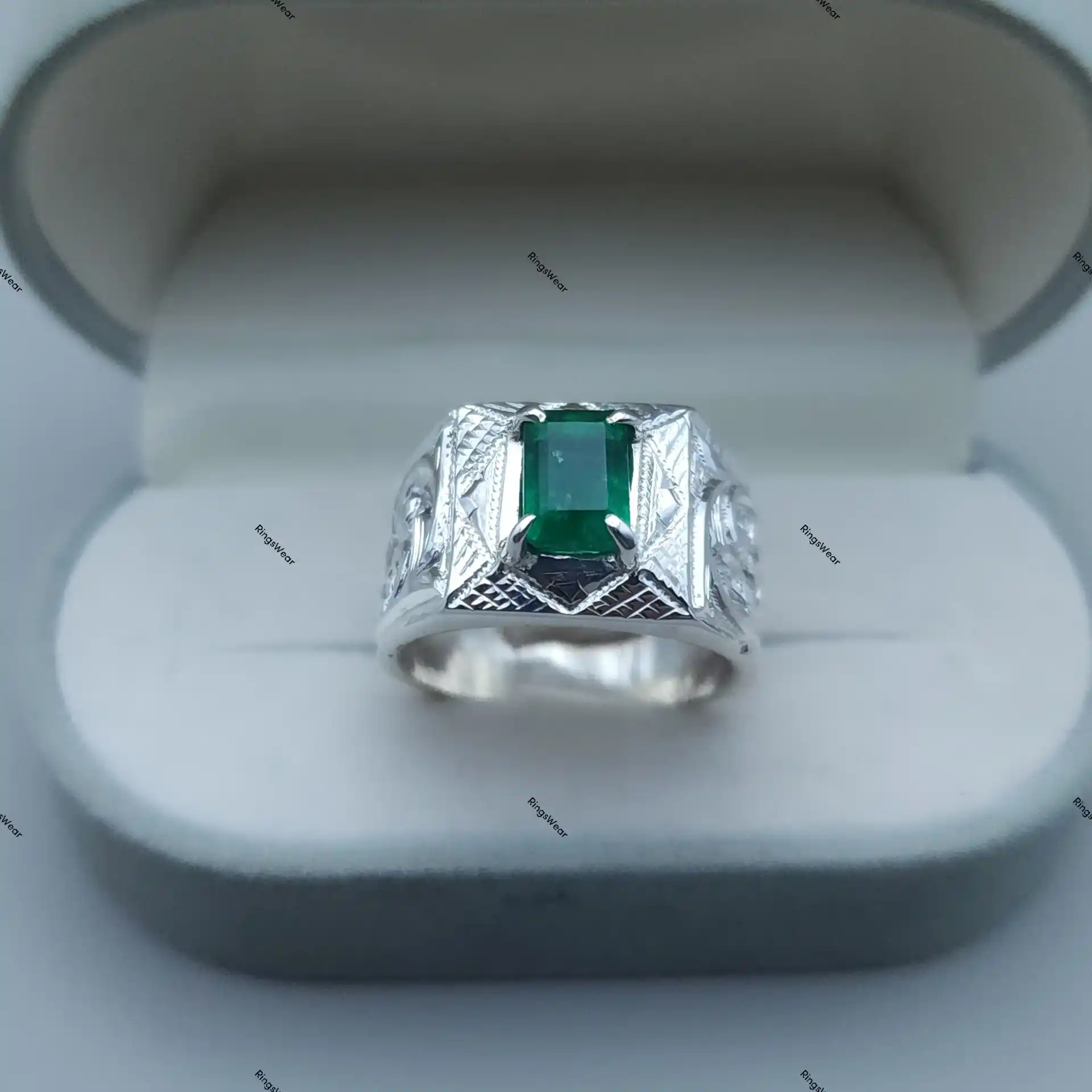 Emerald Signet Ring Mens Natural Green Stone In 925 Silver 5 Emerald Signet Ring Mens Natural Green Stone In 925 Silver - Image 5