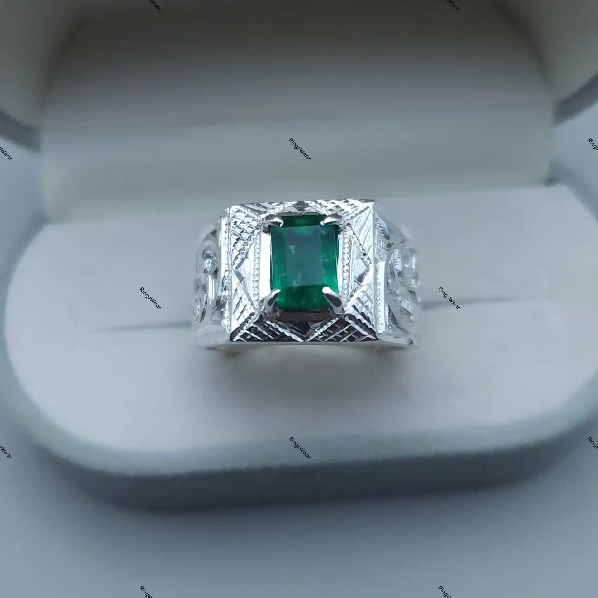 Emerald Signet Ring Mens Natural Green Stone In 925 Silver 4 Emerald Signet Ring Mens Natural Green Stone In 925 Silver - Image 4