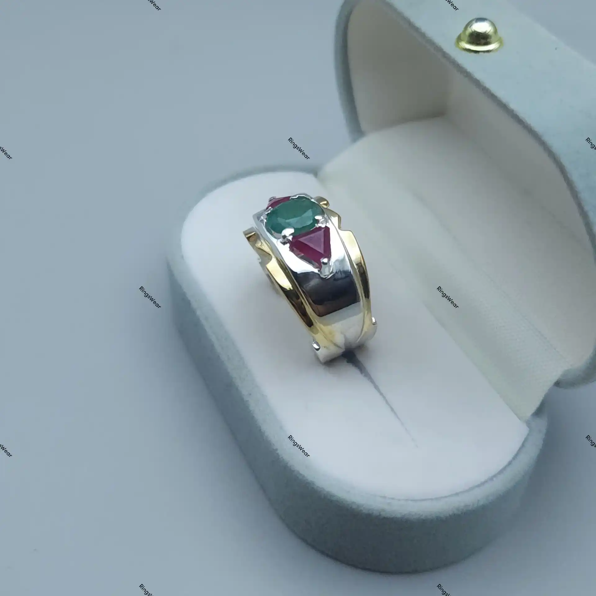 Ruby And Emerald Ring For Men Natural Stones Two Tone Silver And Gold 5 Ruby And Emerald Ring For Men Natural Stones Two Tone Silver And Gold - Image 5