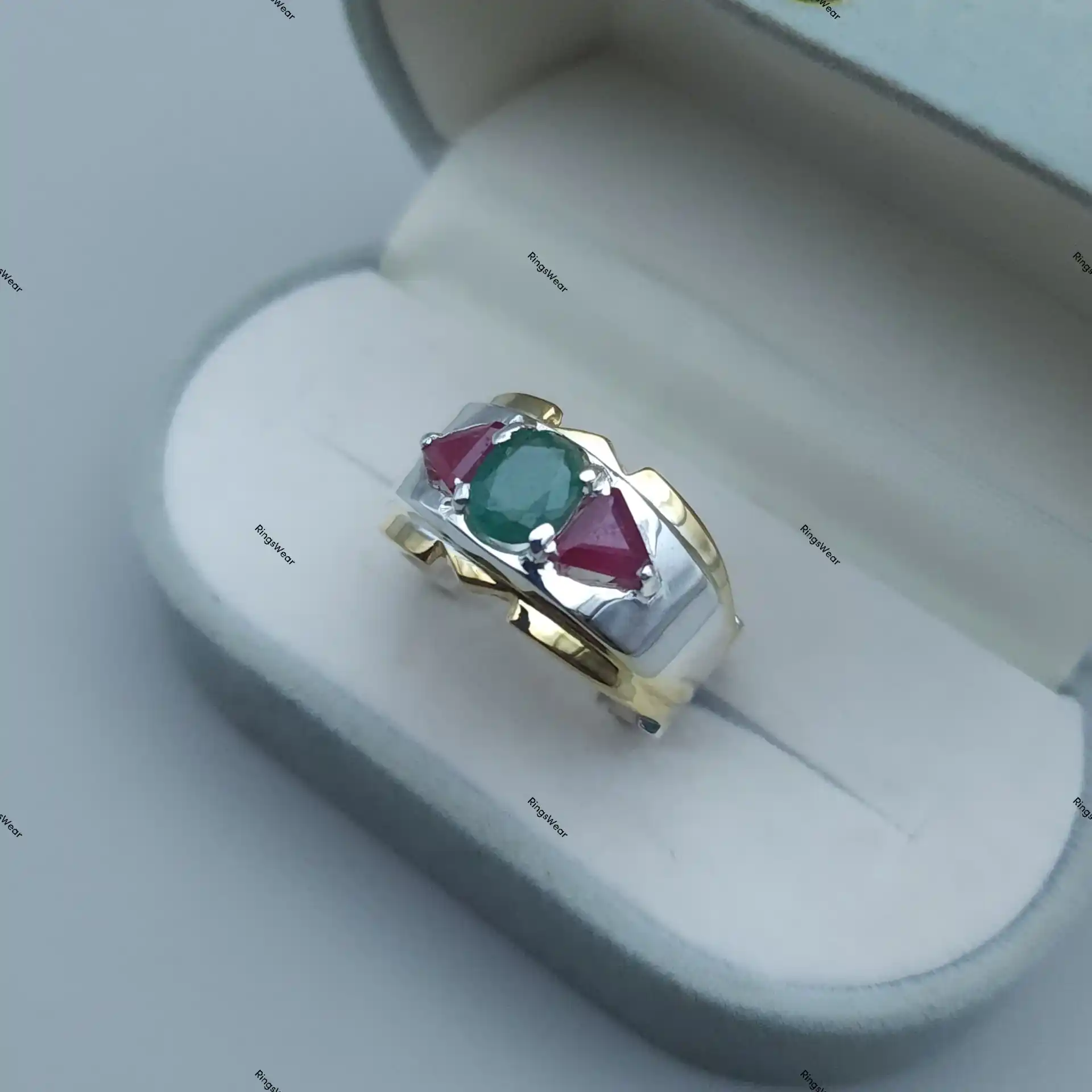 Ruby And Emerald Ring For Men Natural Stones Two Tone Silver And Gold 3 Ruby And Emerald Ring For Men Natural Stones Two Tone Silver And Gold - Image 3