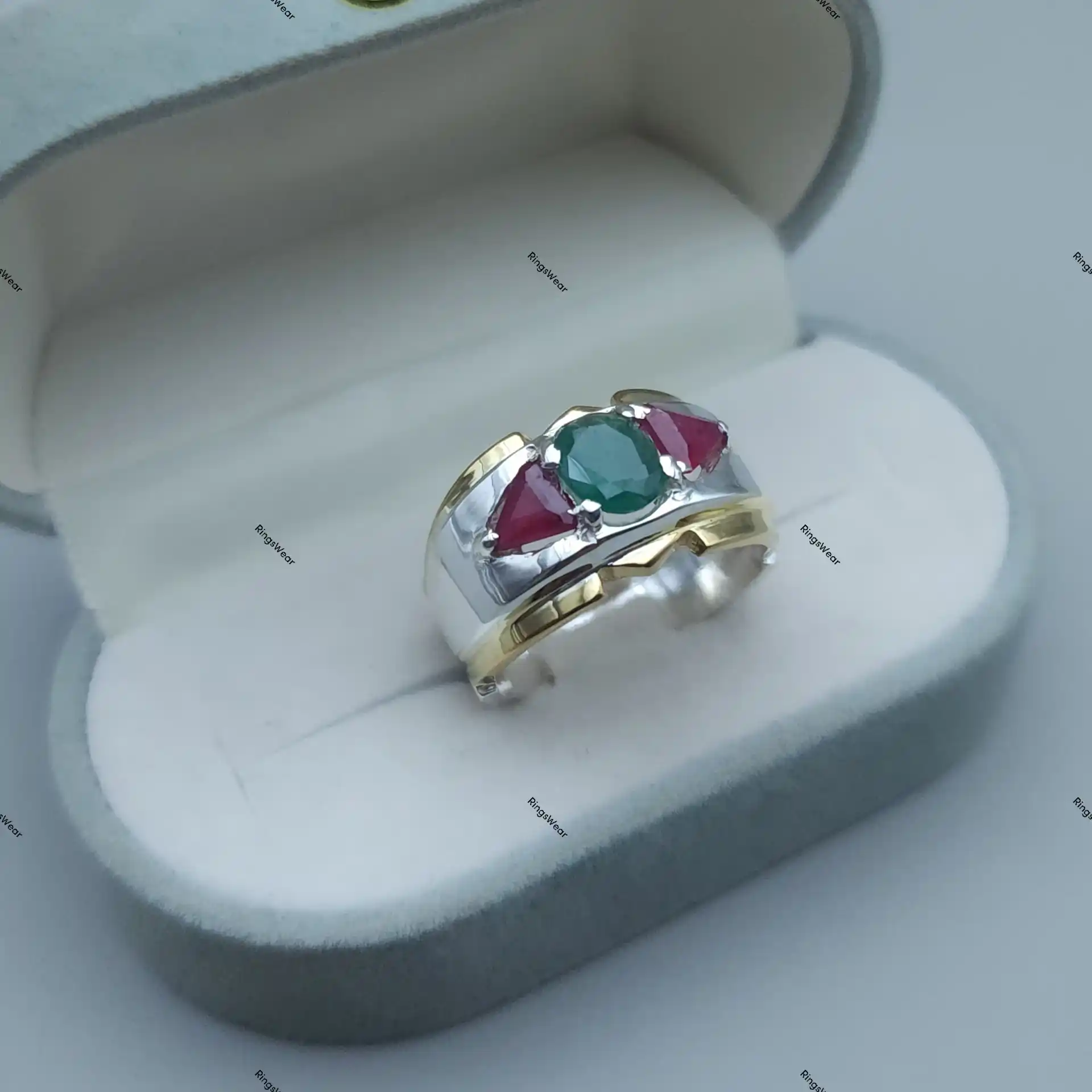 Ruby And Emerald Ring For Men Natural Stones Two Tone Silver And Gold 1 Ruby And Emerald Ring