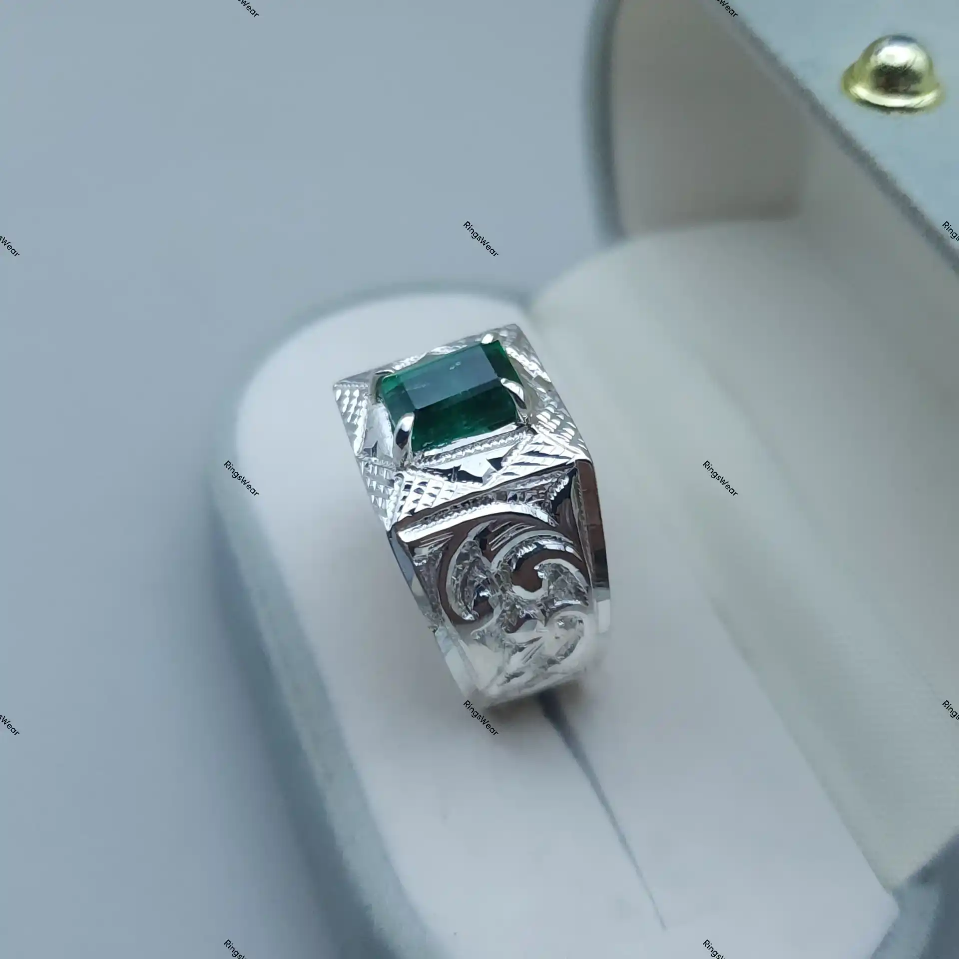 Emerald Signet Ring Mens Natural Green Stone In 925 Silver 3 Emerald Signet Ring Mens Natural Green Stone In 925 Silver - Image 3