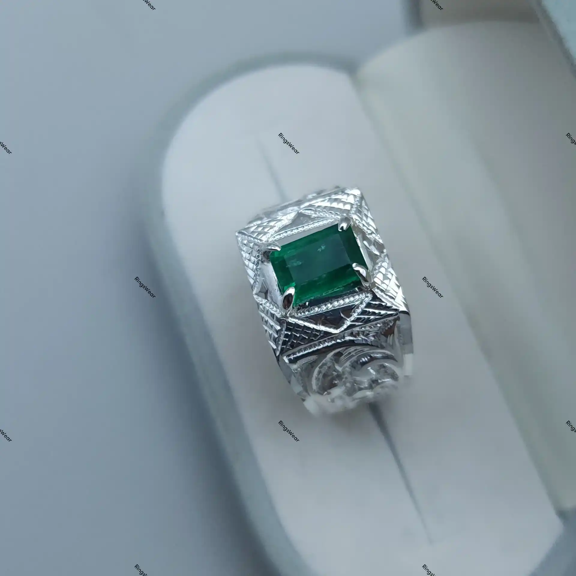 Emerald Signet Ring Mens Natural Green Stone In 925 Silver 9 Emerald Signet Ring Mens Natural Green Stone In 925 Silver - Image 9