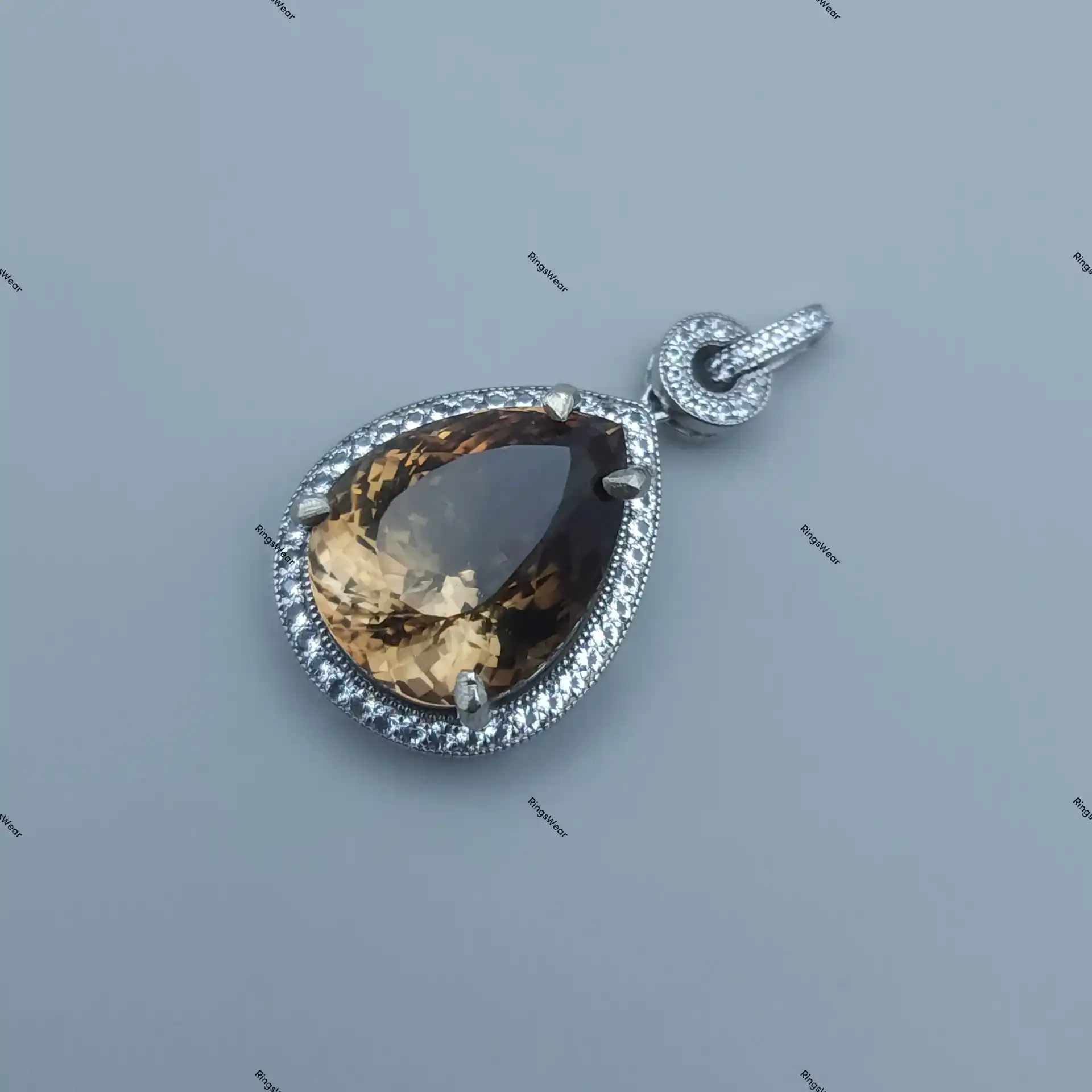 Vintage Smoky Topaz Pendant Sterling Silver Pear Cut Halo Design 2 Vintage Smoky Topaz Pendant Sterling Silver Pear Cut Halo Design - Image 2