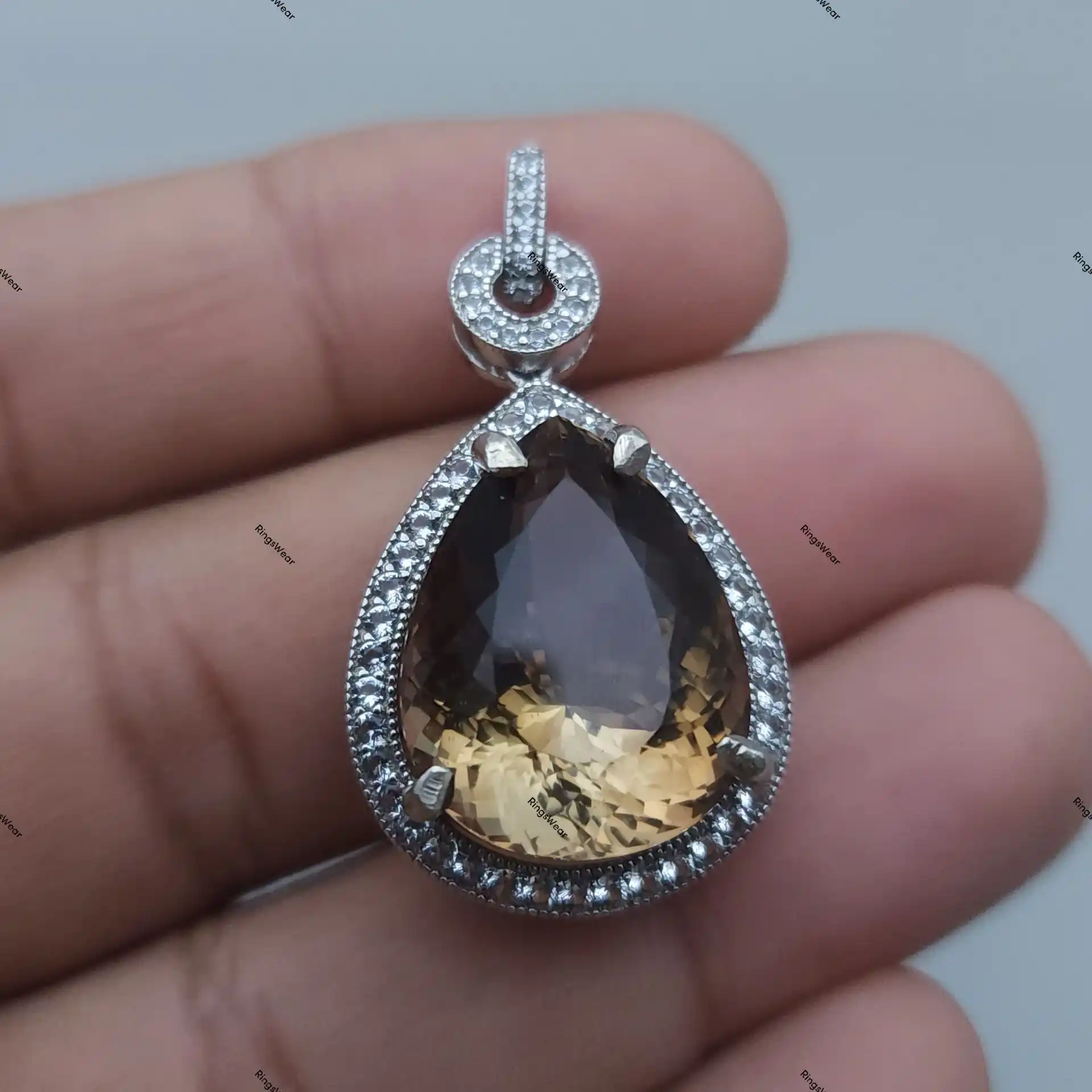 Vintage Smoky Topaz Pendant Sterling Silver Pear Cut Halo Design 3 Vintage Smoky Topaz Pendant Sterling Silver Pear Cut Halo Design - Image 3