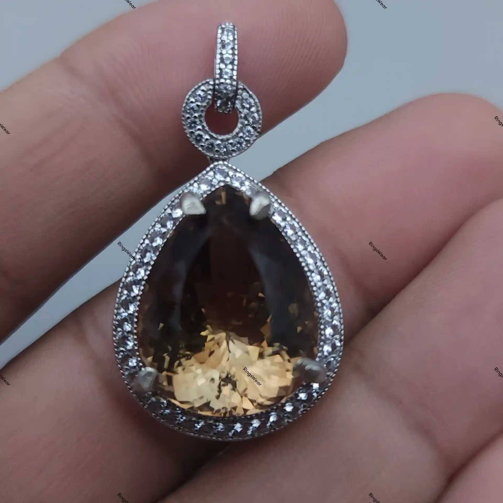 Vintage Smoky Topaz Pendant Sterling Silver Pear Cut Halo Design 4 Vintage Smoky Topaz Pendant Sterling Silver Pear Cut Halo Design - Image 4