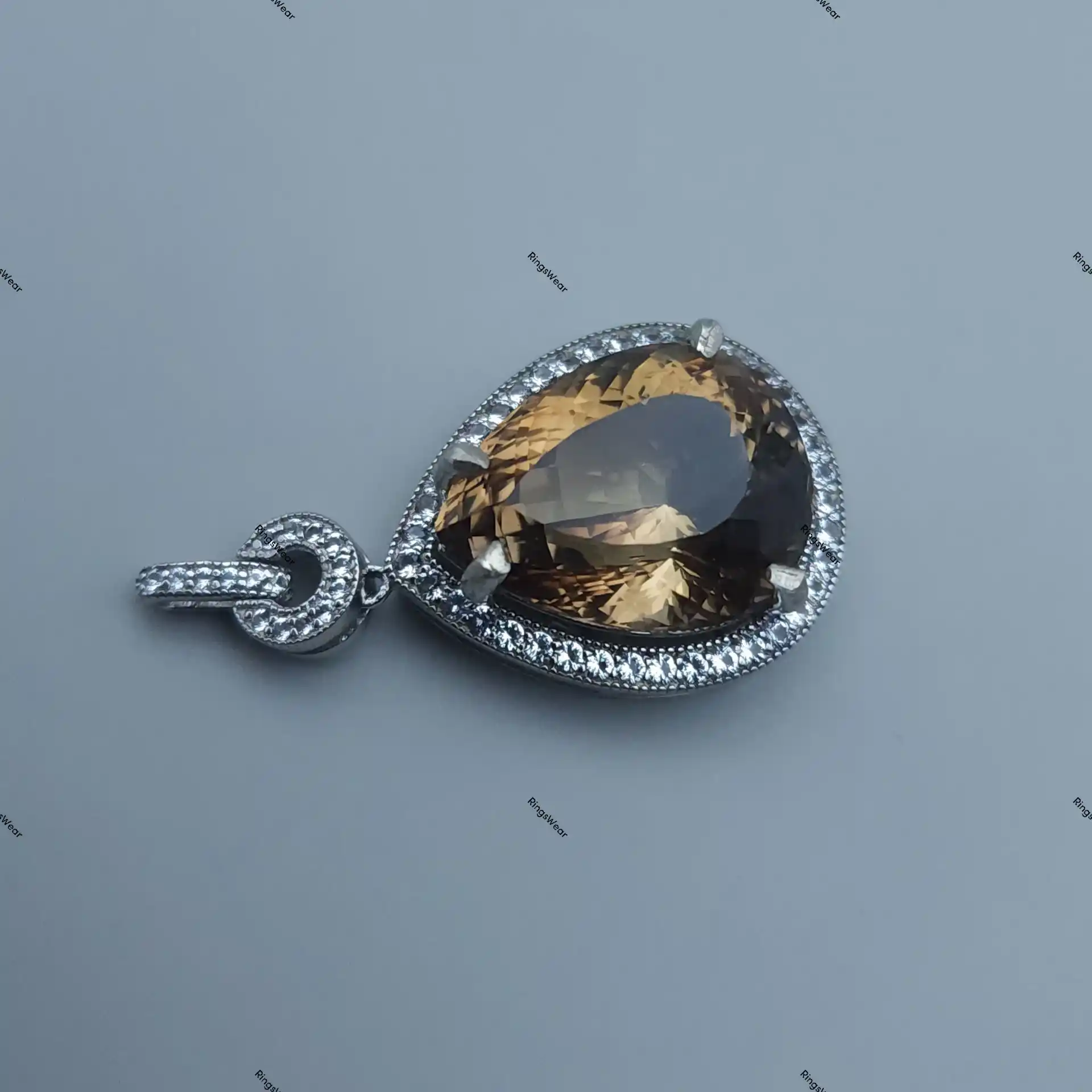 Vintage Smoky Topaz Pendant Sterling Silver Pear Cut Halo Design 5 Vintage Smoky Topaz Pendant Sterling Silver Pear Cut Halo Design - Image 5