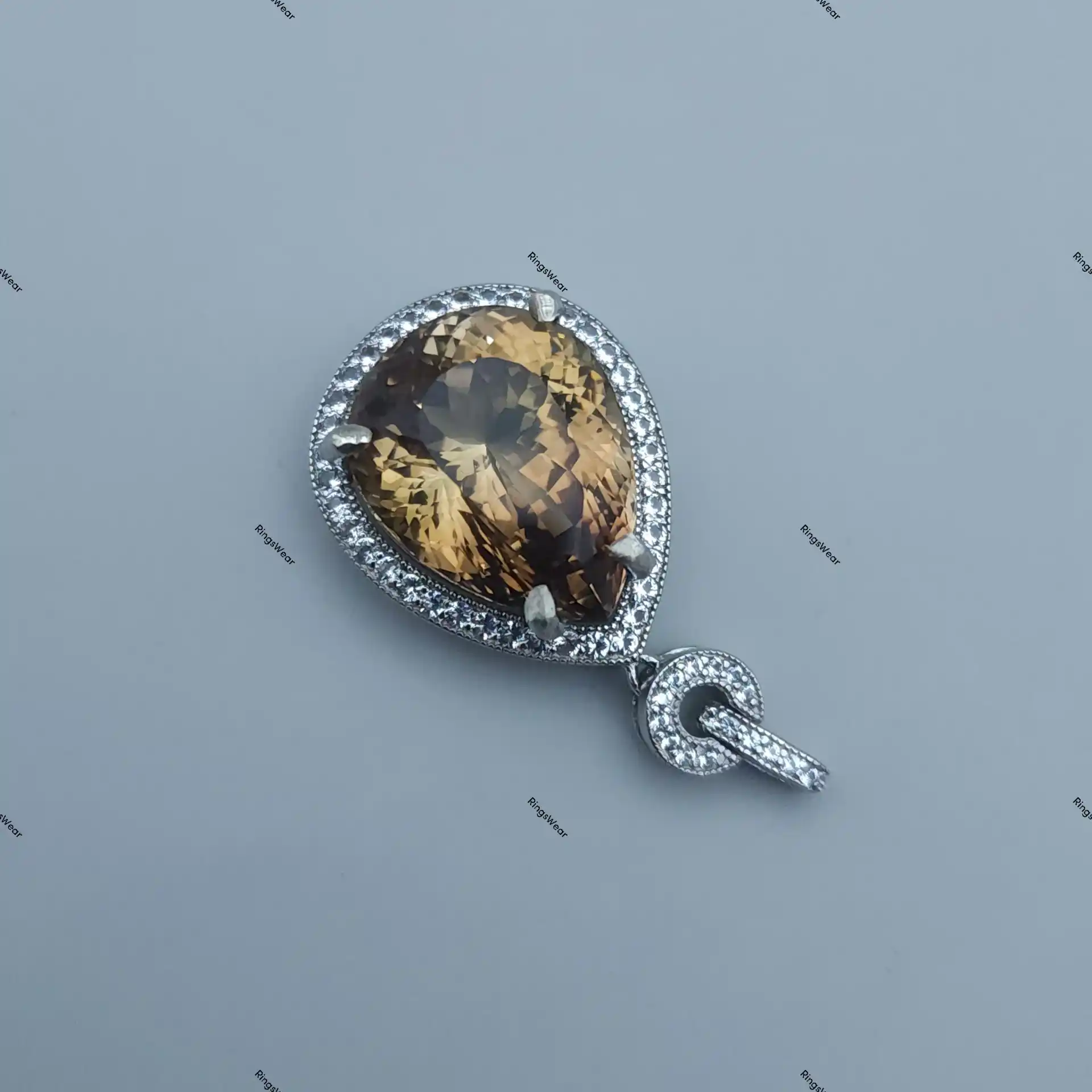 Vintage Smoky Topaz Pendant Sterling Silver Pear Cut Halo Design 1 Vintage Smoky Topaz Pendant Sterling Silver
