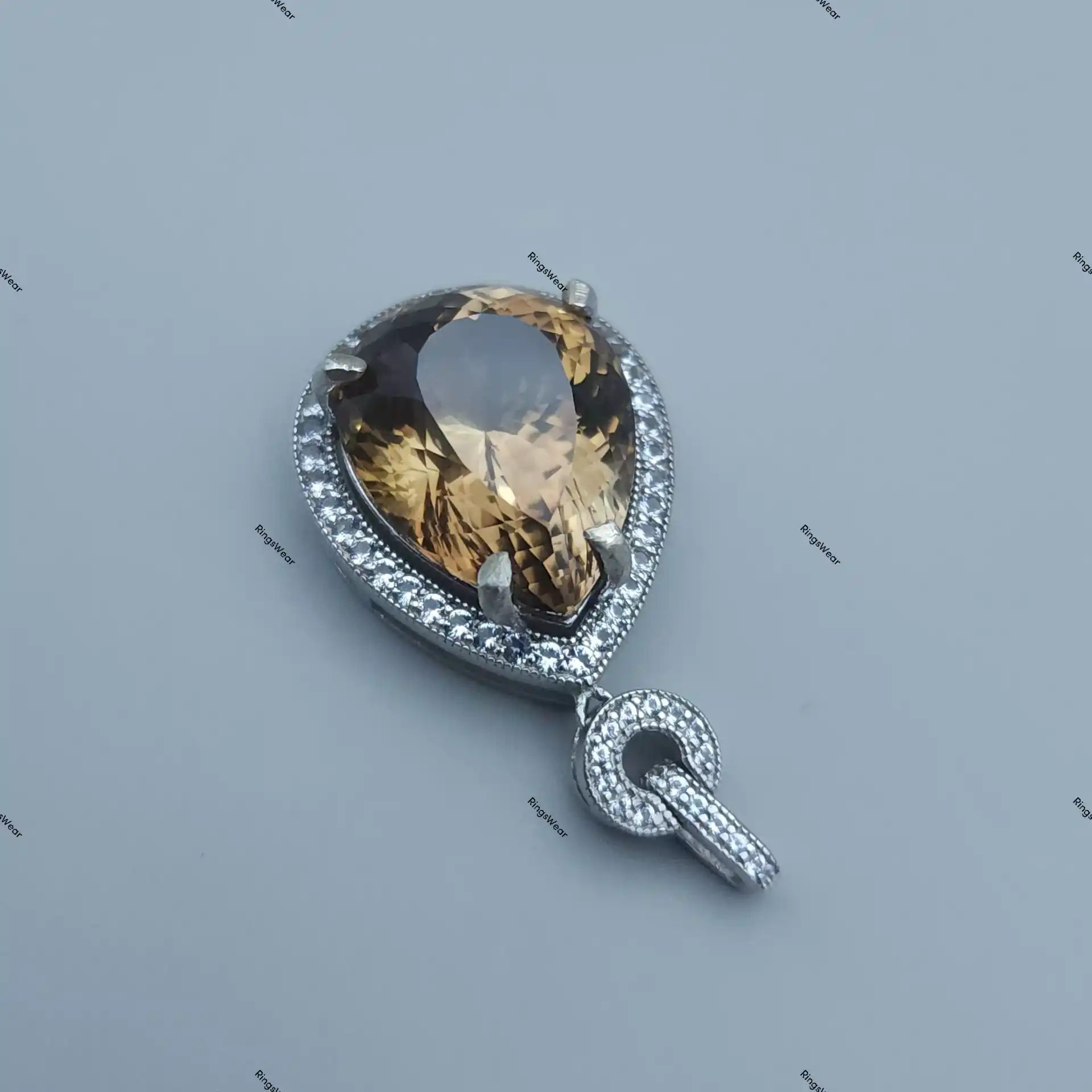 Vintage Smoky Topaz Pendant Sterling Silver Pear Cut Halo Design 6 Vintage Smoky Topaz Pendant Sterling Silver Pear Cut Halo Design - Image 6