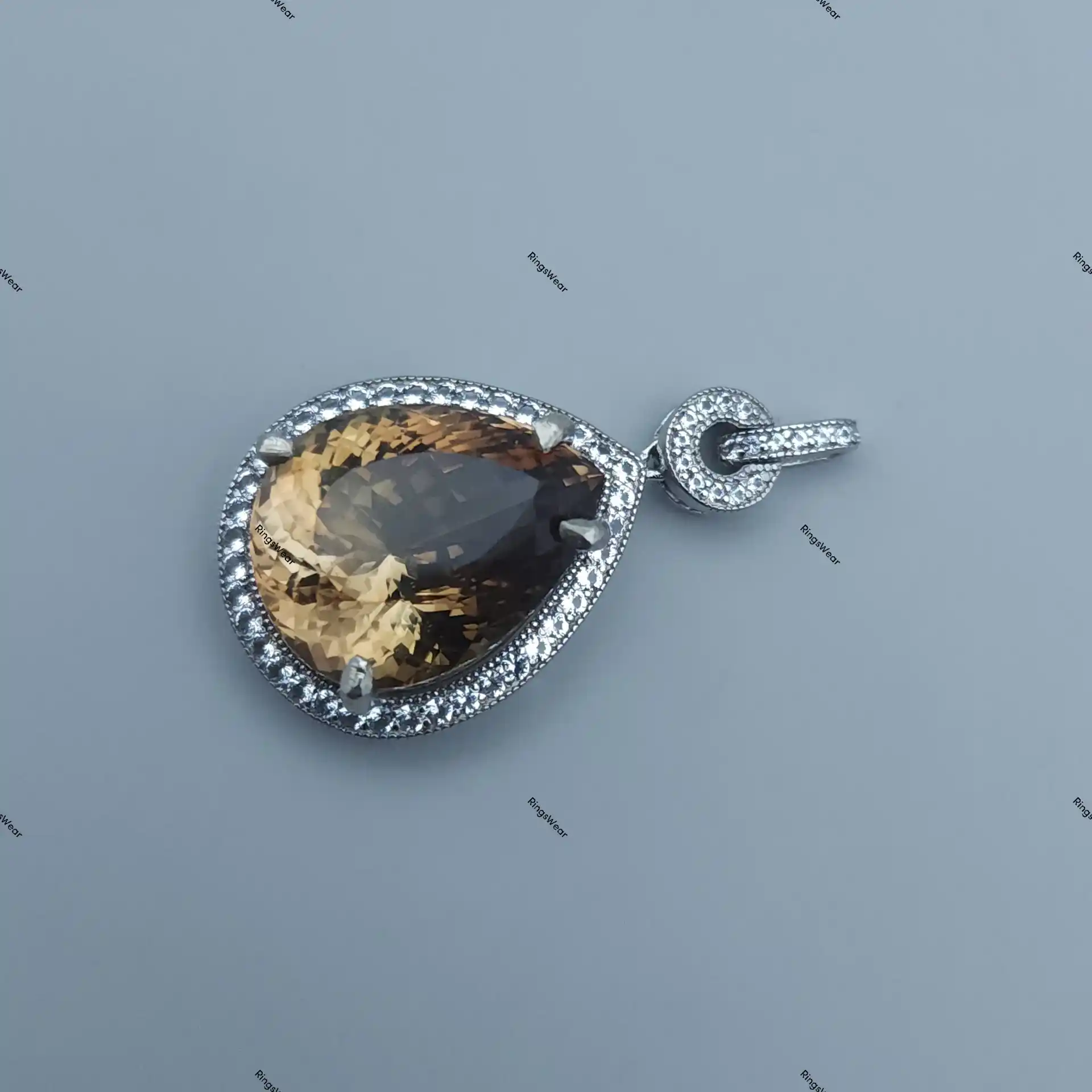 Vintage Smoky Topaz Pendant Sterling Silver Pear Cut Halo Design 7 Vintage Smoky Topaz Pendant Sterling Silver